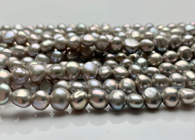 7-8 mm AAA Large Hole Light Gray Freshwater Pearl Nugget Beads Hole Size 1.8 mm High Luster Large Hole Nugget Pearls #P1023