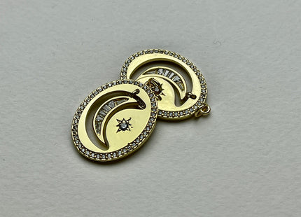 Hanging Crescent Charm for Necklace Jewelry Making, 18K Gold Filled Charm Pendant With CZ, Antique Crescent Charms, One Piece #CR0033
