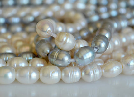 10x11-12mm Large Hole Silver and White Freshwater Pearl Beads Rice Shape Hole 2.2mm #781