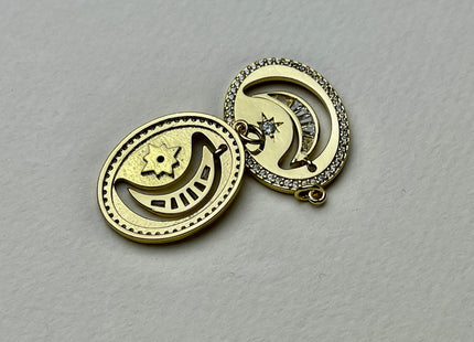 Hanging Crescent Charm for Necklace Jewelry Making, 18K Gold Filled Charm Pendant With CZ, Antique Crescent Charms, One Piece #CR0033