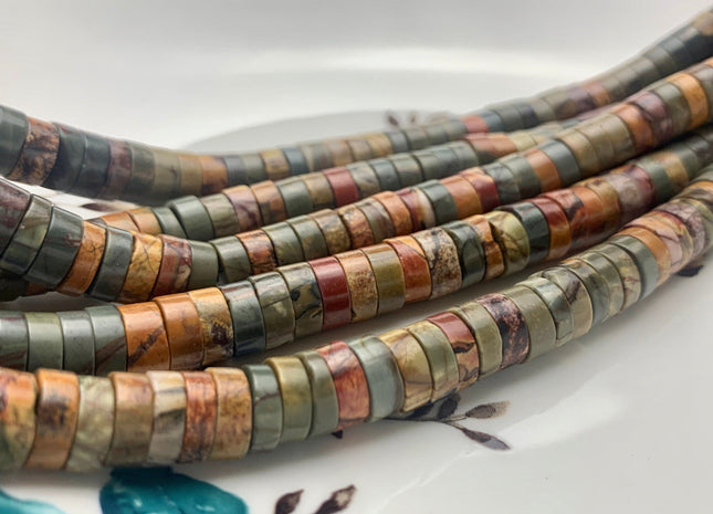 8 mm Heishi Rondelle Picasso Jasper Gemstone Beads Multi Red Creek Brown Yellow Green Jasper Loose Disc Shape Beads 15.5 Inches #3089