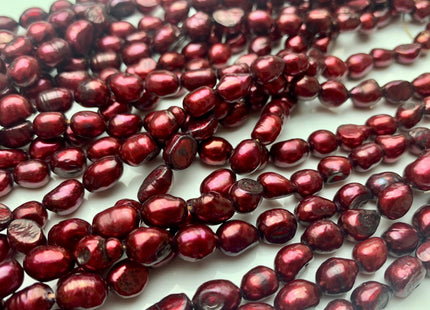 6x8 mm Burgundy Red Color Rice Nugget Freshwater Pearl Beads Genuine RedColor Cultured Freshwater Pearl Nugget Beads #1511