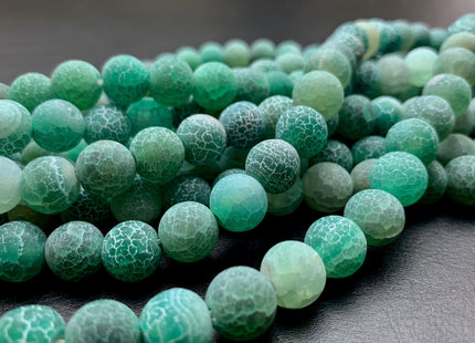 4 mm 6 mm 8 mm 10 mm Green Color Matte Finished Round Cracked Fire Agate Gemstone Beads 14 Inches Strand #2859