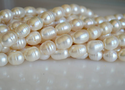 10x11-12mm Large Hole Silver and White Freshwater Pearl Beads Rice Shape Hole 2.2mm #781