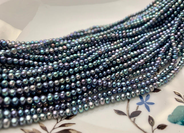 3-4 mm AA Peacock Color Tiny Freshwater Potato Pearl Beads Genuine High Luster Blue Peacock Color Tiny Seed Pearls #P1018