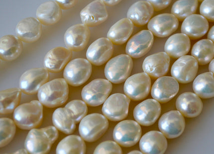 8-9 x 10-11mm Natural White High Luster Rice Nugget Freshwater Pearl Beads, Genuine Natural White Freshwater Pearl Nuggets #300