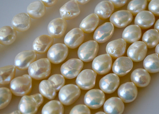 8-9 x 10-11mm Natural White High Luster Rice Nugget Freshwater Pearl Beads, Genuine Natural White Freshwater Pearl Nuggets #300