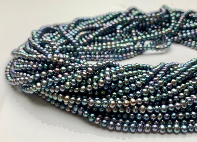 3-4 mm AA Peacock Color Tiny Freshwater Potato Pearl Beads Genuine High Luster Blue Peacock Color Tiny Seed Pearls #P1018