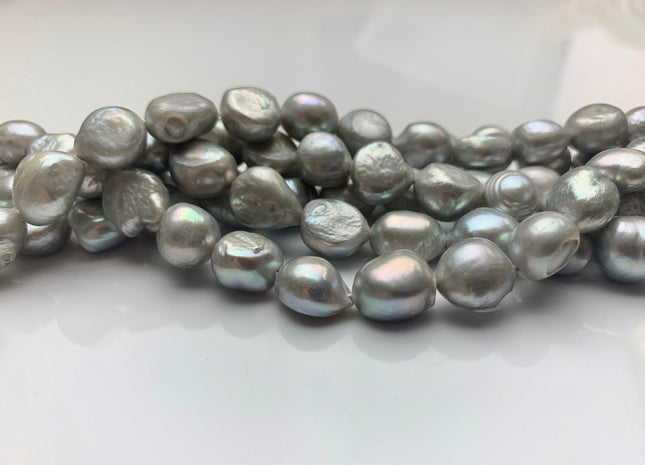 WHOLESALE 10x11-12 mm Silver Gray Freshwater Pearl Oval Nugget Beads Gray Color Freshwater Pearls Genuine Freshwater Nugget Pearls #1530