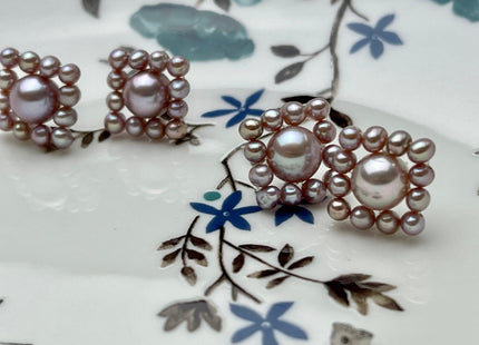 AAAAA Genuine Freshwater Pearl Earring Studs With 925 Sterling Silver Post Natural Mauve Pink Pearls Cluster Earring Bridal Jewelry #P1708-D