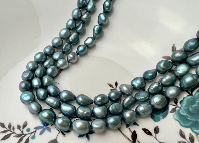 8x9 mm AAA Teal Color Rice Nugget Freshwater Pearl Beads Genuine Smooth And High Luster Freshwater Potato Nugget Pearls #1538