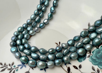 8x9 mm AAA Teal Color Rice Nugget Freshwater Pearl Beads Genuine Smooth And High Luster Freshwater Potato Nugget Pearls #1538