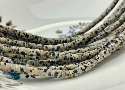 2x4mm Natural Black And White Dalmatian Jasper Heishi Rondelle Shape Genuine Dotted Jasper Discs Gemstone Beads 15.5 Inches Strand #3110