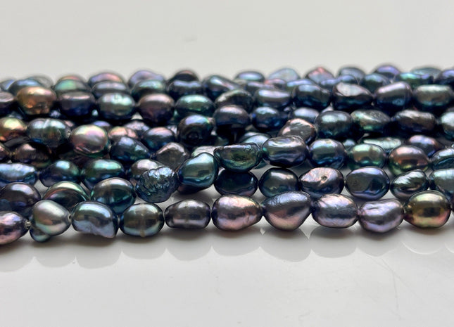 6x8 mm AA Rainbow Peacock Color Rice Nugget Freshwater Pearl Beads Genuine High Luster Freshwater Pearl Nugget Pearls #P1933