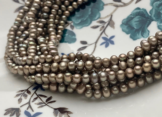 3.5-4 mm AA Dark Green Taupe Color Potato Freshwater Pearl Beads High Luster Genuine Taupe Color Tiny Small Potato Freshwater Pearls #P2111