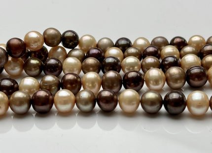 7-8 mm AA Multi Color Off Round Freshwater Pearl Beads Mixed Champagne/Taupe/Brown Potato Pearls, Genuine Freshwater Pearl Beads #1009