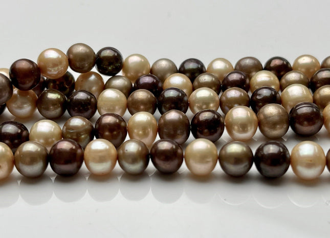 7-8 mm AA Multi Color Off Round Freshwater Pearl Beads Mixed Champagne/Taupe/Brown Potato Pearls, Genuine Freshwater Pearl Beads #1009