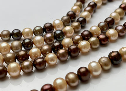 7-8 mm AA Multi Color Off Round Freshwater Pearl Beads Mixed Champagne/Taupe/Brown Potato Pearls, Genuine Freshwater Pearl Beads #1009