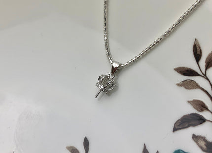 One Piece 925 Sterling Silver/Gold Pendant Setting Findings For Half Drilled Pearl Crown Shape Design W/CZ Silver Mounts DIY Jewelry #1929-A