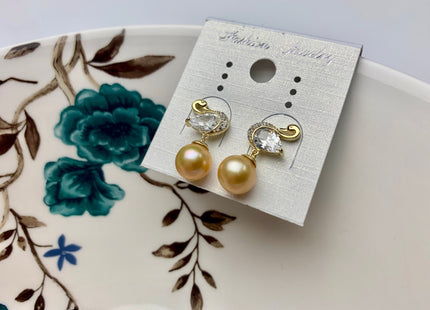 AAAA Genuine Akoya Pearl Swan Stud Earrings With 925 Sterling Gold Top Quality Gold Chinese Akoya Pearl Earring Wedding Jewelry #1741-D