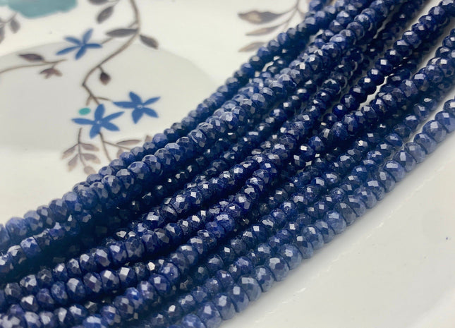 3mm 4mm 5mm AAA Faceted Rondelle Natural Blue Sapphire Gemstone Beads Genuine Top Quality High Polished Faceted Sapphire Loose Beads #3775