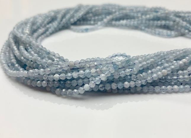 BEST DEAL 2.5 mm AAA Faceted Round Tiny Aquamarine Gemstone Beads Genuine Natural Blue Aquamarine Loose Beads 15.5 Inches Strand #2554