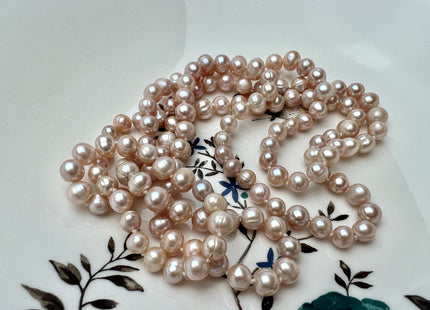 40 Inches Hand Knotted 7-8 mm Potato Natural White Or Pink Freshwater Pearl Necklaces Long Pearl Necklace #1663