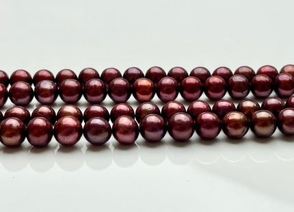 7-8 mm AAA Semi-Round Sangria Red Color Freshwater Pearls, Genuine High Luster Sangria Pink Freshwater Round Pearls #1276