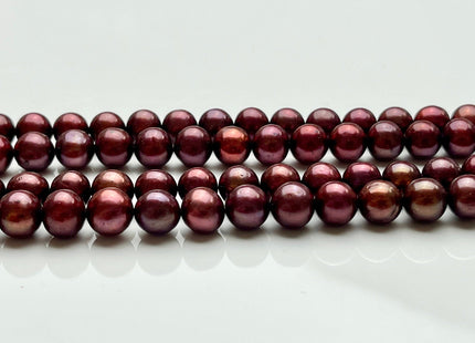 7-8 mm AAA Semi-Round Sangria Red Color Freshwater Pearls, Genuine High Luster Sangria Pink Freshwater Round Pearls #1276