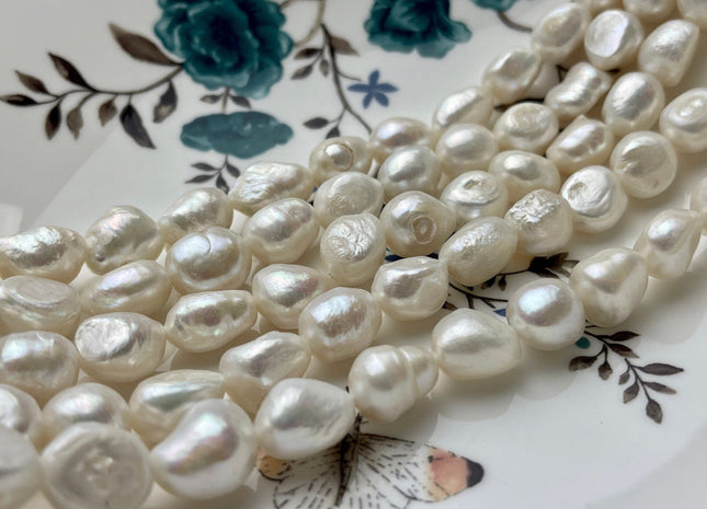 10-11 x 12-13 mm Natural White B Grade Large Rice Nugget Freshwater Pearl Beads Genuine Natural White Freshwater Pearl Rice Nuggets #1190