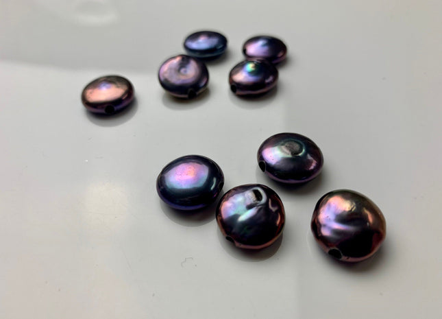 14-15mm Single Piece Large Hole 2.0 mm Hole High Luster Natural White OR Pink OR Silver OR Peacock Coin Genuine Freshwater Coin Pearls #634