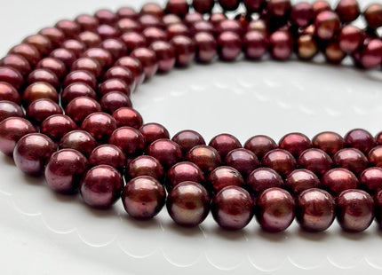 7-8 mm AAA Semi-Round Sangria Red Color Freshwater Pearls, Genuine High Luster Sangria Pink Freshwater Round Pearls #1276