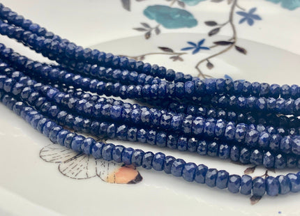 3mm 4mm 5mm AAA Faceted Rondelle Natural Blue Sapphire Gemstone Beads Genuine Top Quality High Polished Faceted Sapphire Loose Beads #3775