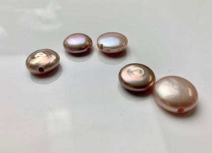 14-15mm Single Piece Large Hole 2.0 mm Hole High Luster Natural White OR Pink OR Silver OR Peacock Coin Genuine Freshwater Coin Pearls #634