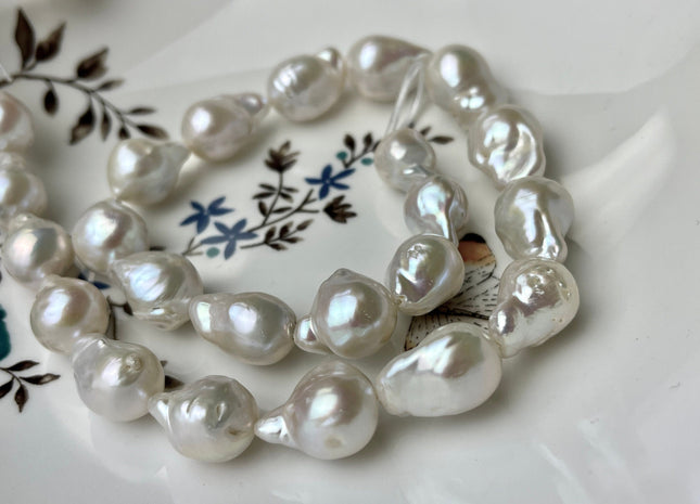 11x16-13x20 mm AAAA Natural White Baroque Pearl Beads Genuine Natural Freshwater Tear Drop Shape Baroque Flame Ball Pearls 23 Beads #P1955