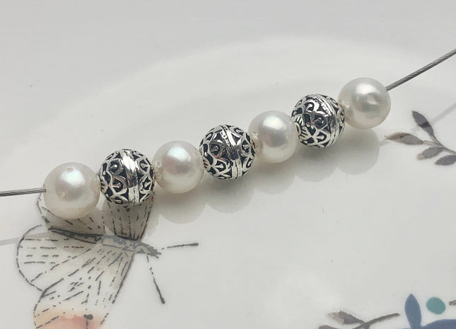 One Piece 8mm 10mm 925 Sterling Silver Tibetan Style Silver Spacer Ball Genuine Sterling Silver Spacer Bali Antique Beads #10159