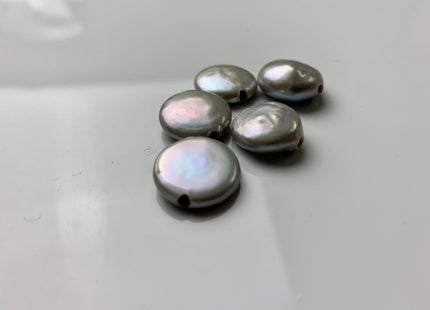 14-15mm Single Piece Large Hole 2.0 mm Hole High Luster Natural White OR Pink OR Silver OR Peacock Coin Genuine Freshwater Coin Pearls #634