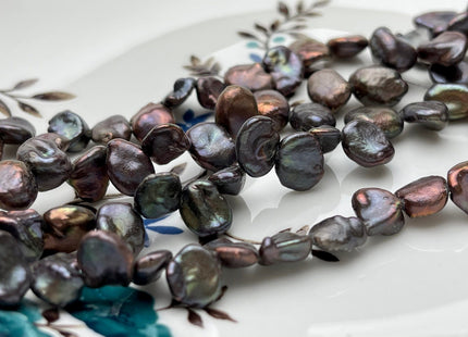 7x8-10mm AA Very Rare Dark Peacock Top Drilled Keshi Freshwater Pearl Beads Genuine Freshwater Flat Keshi Pearls #P1564