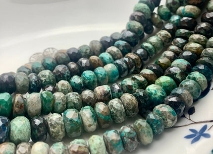 7mm 8mm 9mm 10mm 100% Natural Faceted Rondelle Chrysocolla Gemstone Beads Multi Turquoise Green Color Chrysocolla Beads 8 Inches #3757