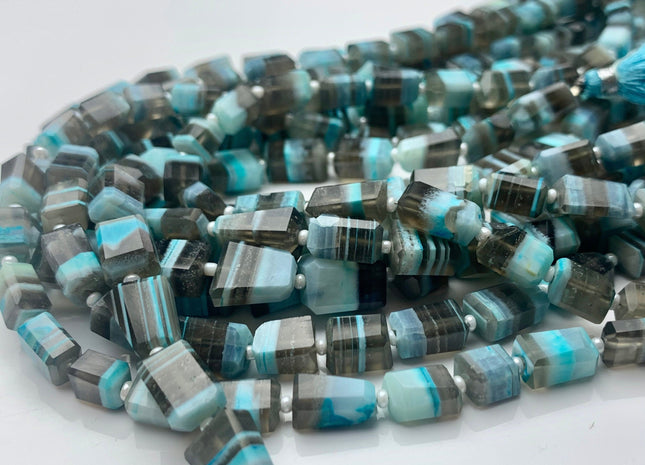 7-8x11-12 mm Faceted Nugget Natural Blue and Gray Color Peru Boulder Opal Beads Genuine Organic Boulder Opal 13 Inches Strand #2955