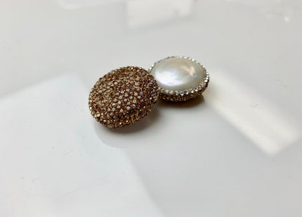 23-24mm AA Coin Freshwater Pearl Pendent Half Drilled W/ Pave Gold Rhinestone 0.7 mm Hole Genuine Freshwater Coin Pearl Pendant #1175