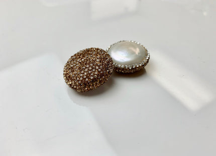23-24mm AA Coin Freshwater Pearl Pendent Half Drilled W/ Pave Gold Rhinestone 0.7 mm Hole Genuine Freshwater Coin Pearl Pendant #1175