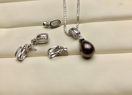 One Piece 925 Sterling Silver/Gold Pendant Setting Findings For Half Drilled Pearls Simple Design W/CZ Sterling Silver Pendant #10365