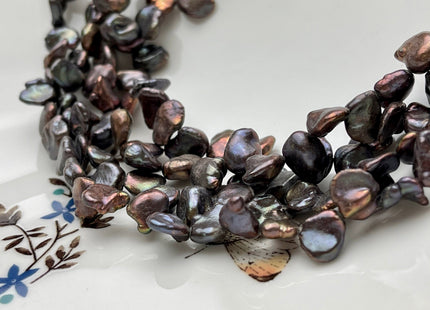 7x8-10mm AA Very Rare Dark Peacock Top Drilled Keshi Freshwater Pearl Beads Genuine Freshwater Flat Keshi Pearls #P1564