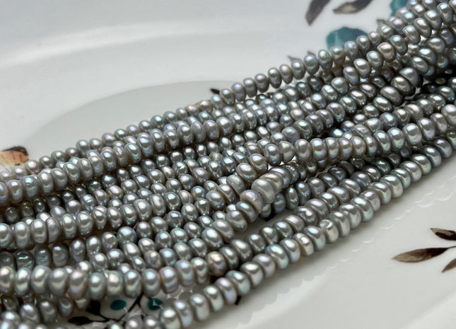 2x4 mm AAA Natural Tiny Freshwater Pearl Beads Rondelle/Button Shape Genuine Gray Color High Luster Pearl Beads #P1689