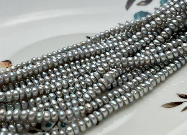 2x4 mm AAA Natural Tiny Freshwater Pearl Beads Rondelle/Button Shape Genuine Gray Color High Luster Pearl Beads #P1689