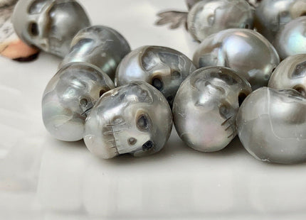 One Piece 9-10x10-11 mm Hand Carved Skull Freshwater Pearl Beads Genuine Gray Color Top Half Drilled Pearl For DIY Earring Pendant #P1497