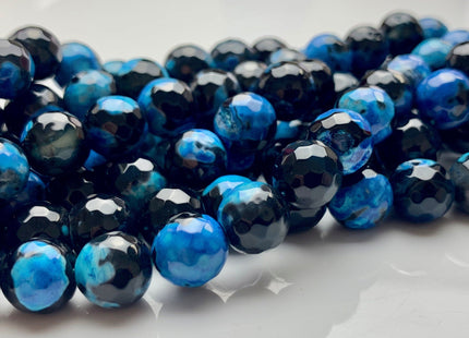 BEST DEAL 10 mm Faceted Round Fire Agate Gemstone Beads Heat Treated Black And Blue Color Agate 15.5 Inches Strand #2885