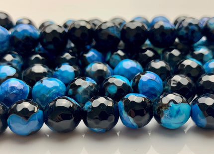 BEST DEAL 10 mm Faceted Round Fire Agate Gemstone Beads Heat Treated Black And Blue Color Agate 15.5 Inches Strand #2885