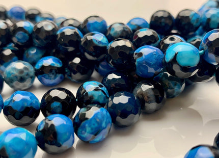 BEST DEAL 10 mm Faceted Round Fire Agate Gemstone Beads Heat Treated Black And Blue Color Agate 15.5 Inches Strand #2885